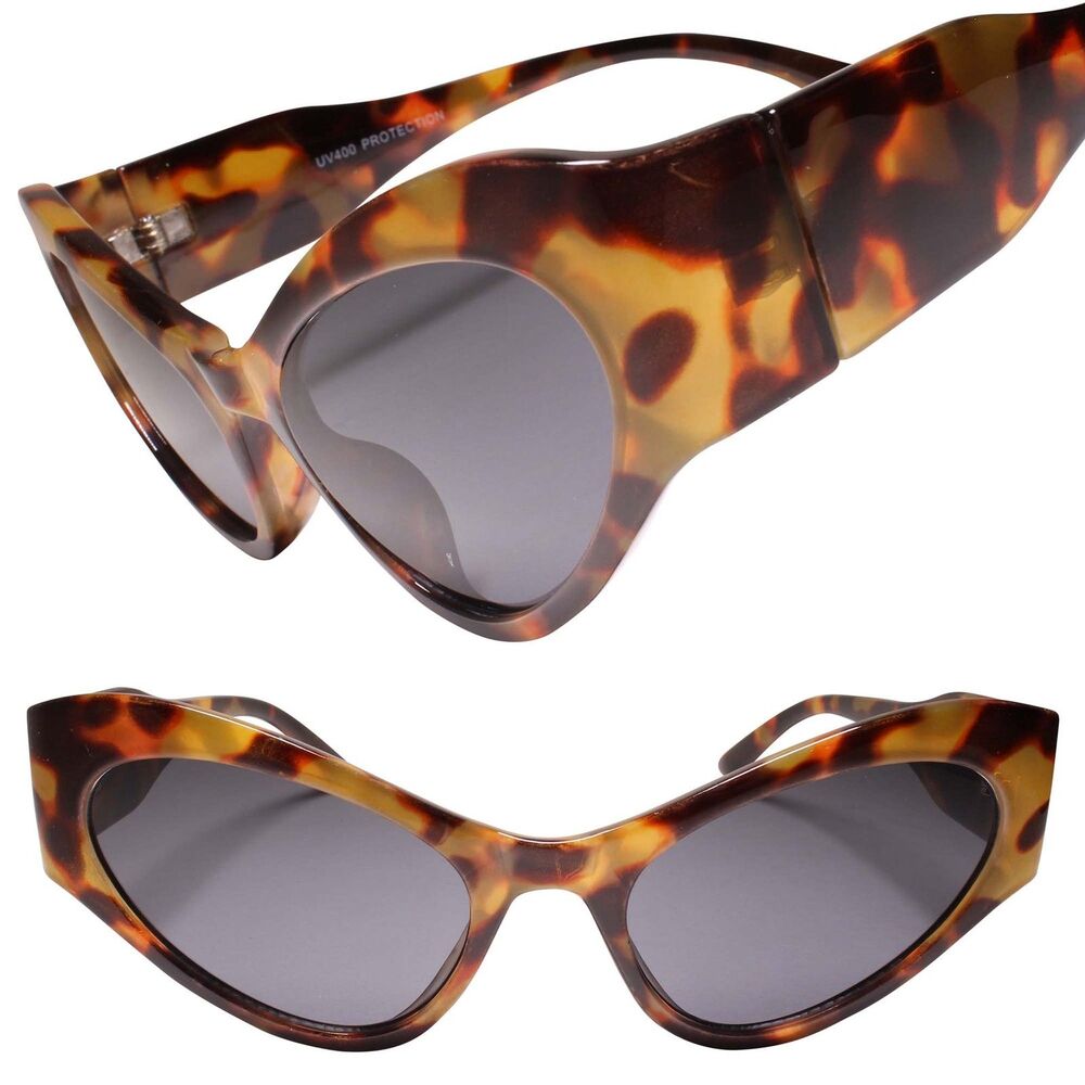 Modernize Elongated Thick Temple Retro Oval Womens Tortoise Cat Eye Sunglasses